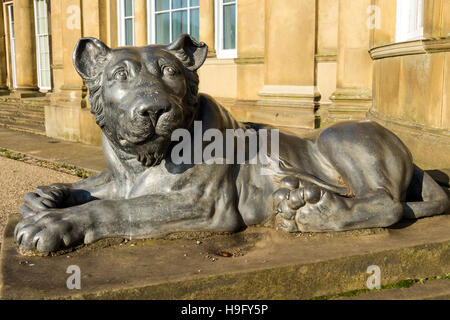 Statue of a lion at Heaton Hall, Heaton Park, Manchester, England, UK. Stock Photo