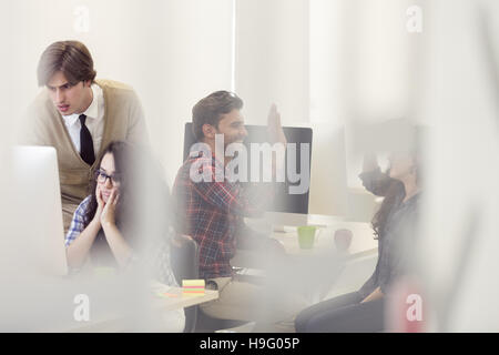 business, office and startup concept - depressed creative team w Stock Photo