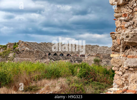 The ancient Roman amphitheatre situated in the turkish town of Side. Stock Photo