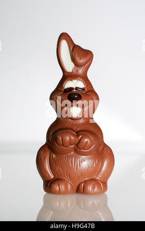 chocolate bunny on reflective floor Stock Photo
