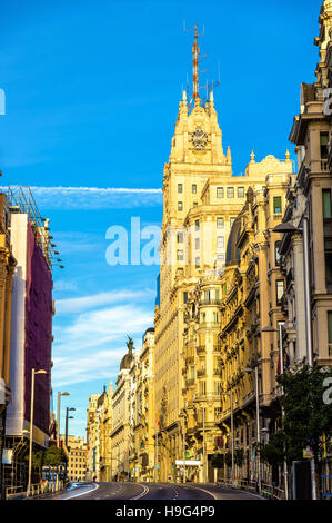 Telefonica Building in Gran Via street - Madrid, Spain Stock Photo