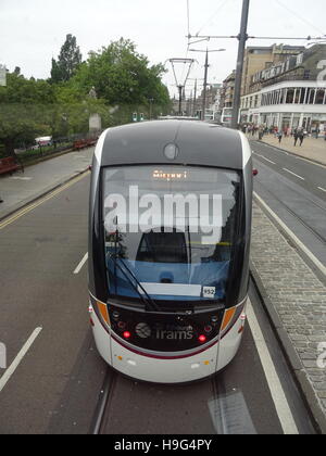 Tram Line Front Overhead lines of a tram in front of clouded sky Stock Photo - Alamy