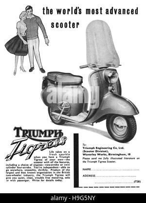 1960 British advertisement for the Triumph Tigress Scooter Stock Photo