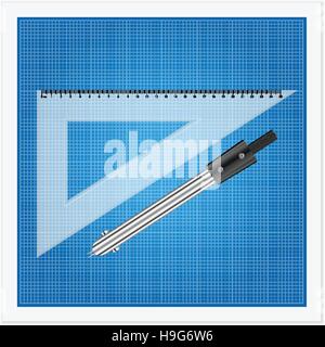 Blueprint and ruler instruments on a white background Stock Vector ...