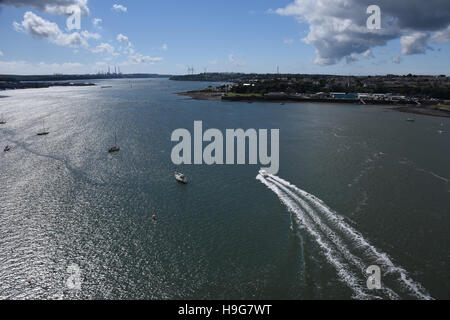 Dramatic view looking west down Milford Haven from the Cleddau bridge Stock Photo