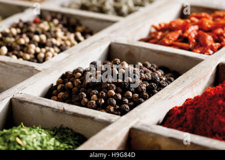 Spices in a case, pepercorns Stock Photo
