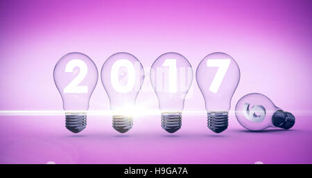 Composite image of light bulbs with 2017 over white background Stock Photo