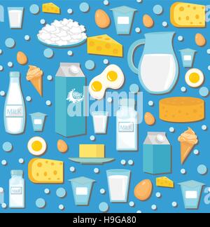 Dairy product seamless pattern. Flat style. Milk products background.  and Cheese texture. Farm Foods endless backdrop. Vector illustration Stock Vector