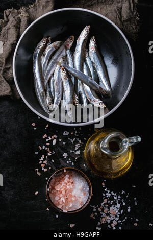 Raw fresh anchovies fishes Stock Photo