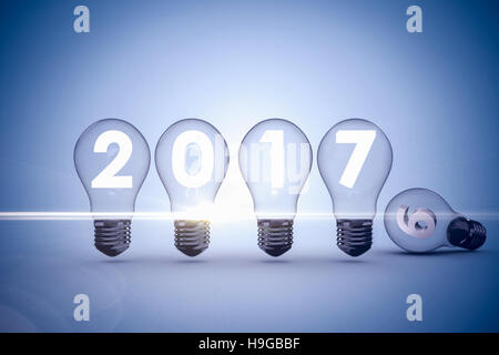 Composite image of light bulbs with 2017 over white background Stock Photo