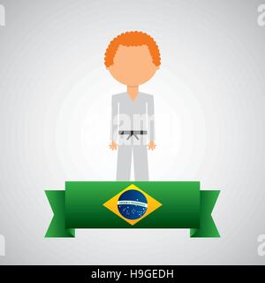 cartoon taekwondo player brazilian label vector illustration eps 10 Stock Vector