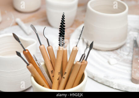 Equipment and tools of the trade for pottery and ceramics Stock Photo