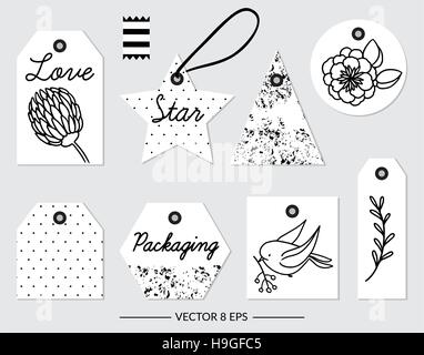 Set of vector black and white elements for party and Birthday isolated on white background. Vector cute elements for party, wedding, Birthday Stock Vector