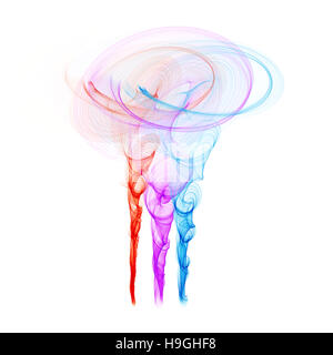 abstract colorful red violet blue wavy smoke flames over white background. Stock Photo