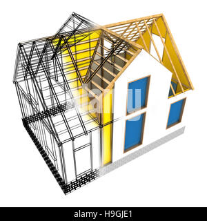 3d illustration of frame house design model, isolated over white background Stock Photo