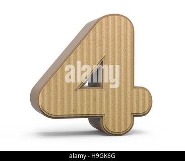 left tilt corrugated cardboard number 4, 3D rendering graphic isolated on white background Stock Photo