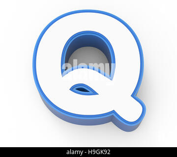 blue framed white letter Q, 3D rendering graphic isolated on white