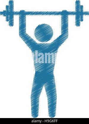 drawing colored silhouette man gym weight barbell Stock Vector