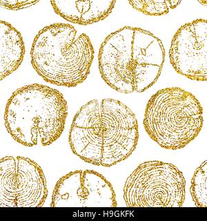 Vector wood splits seamless pattern isolated on white backdrop. Vector wood splits seamless pattern with gold glitter for your design, fabric, logo, p Stock Vector