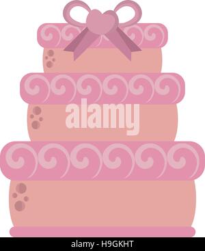 big wedding cake pink ribbon heart Stock Vector