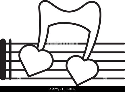 pictogram musical staff note hearts love design Stock Vector