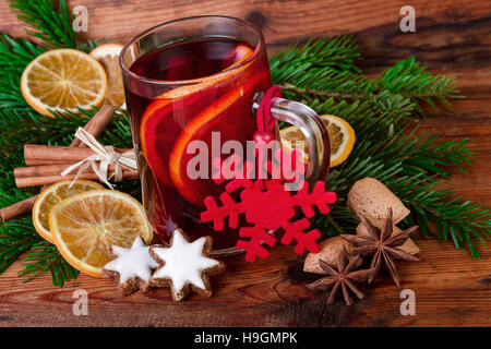 Mulled wine christmas decorated vintage style Stock Photo