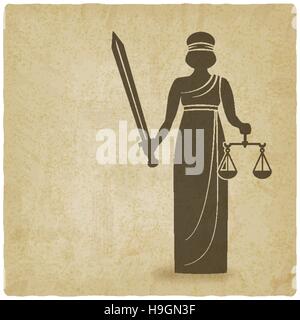 Themis with sword and scales old background. vector illustration - eps 10 Stock Vector