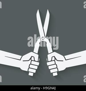 worker hands with shears. vector illustration - eps 10 Stock Vector