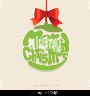 Christmas decoration created from Merry Christmas text and red bow know at the top. Stock Vector