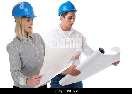 Architects architect reading plan occupation job isolated on a white background Stock Photo