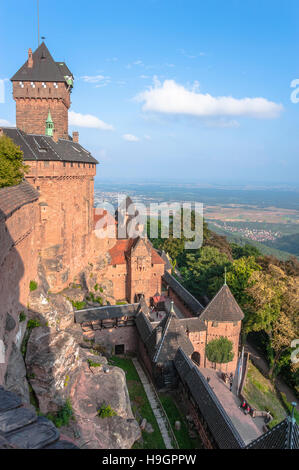 Castle Haut-Koenigsburg with panoramic view, castle of the middle ages, rebuilt in romantic architecture, Alsace, France Stock Photo