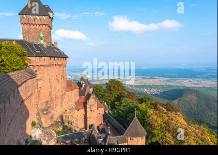 Castle Haut-Koenigsburg with panoramic view, castle of the middle ages, rebuilt in romantic architecture, Alsace, France Stock Photo