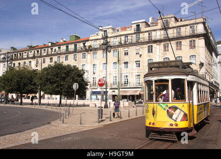 Tram in Praca da Figueira Lisbon Portugal Stock Photo