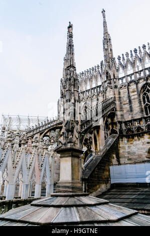 Flying buttress and ornately carved stonework on the roof of the Duomo di Milano (Milan Cathedral), Italy Stock Photo