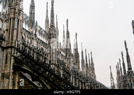 Ornately carved stonework on the roof of the Duomo Milano (Milan Cathedral), Italy Stock Photo