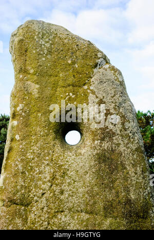 Holestone, Doagh, County Antrim, bronze age standing stone with 5cm hole. Traditionally used for marriage proposals Stock Photo