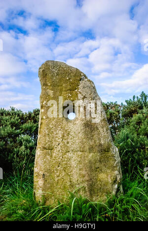 Holestone, Doagh, County Antrim, bronze age standing stone with 5cm hole. Traditionally used for marriage proposals Stock Photo