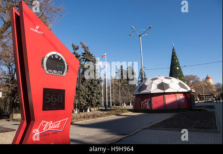Rostov-on-Don, Russia. 23rd Nov, 2016. An info stand for the 2018 soccer World Cup seen in Rostov-on-Don, Russia, 23 November 2016. Photo: Peter Kneffel/dpa/Alamy Live News Stock Photo