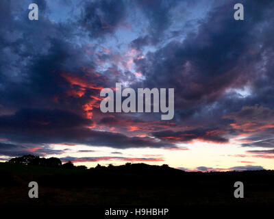 Dramatic sunset over The Warren at Hay on Wye Powys Wales UK Stock Photo