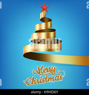 Christmas tree from gold ribbon and star. EPS 10 Stock Vector