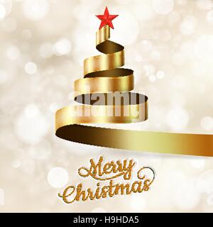 Christmas tree from gold ribbon and star. EPS 10 Stock Vector