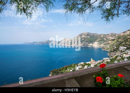 outstanding view from Praiano overllooking Positano in Amalfi Coast Stock Photo