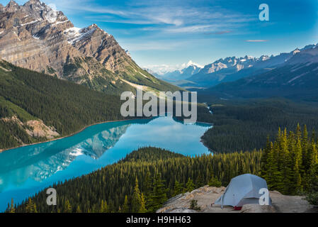 Morning Reflections at Peyto Lake in Alberta Stock Photo