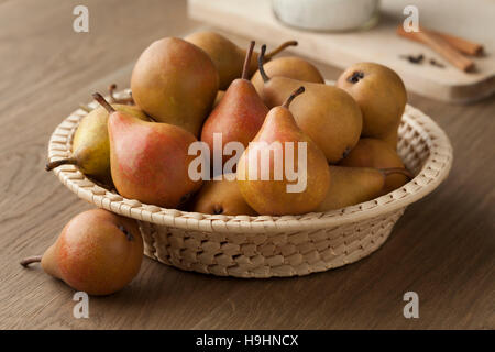 Fresh picked Gieser Wildeman pears in a basket Stock Photo