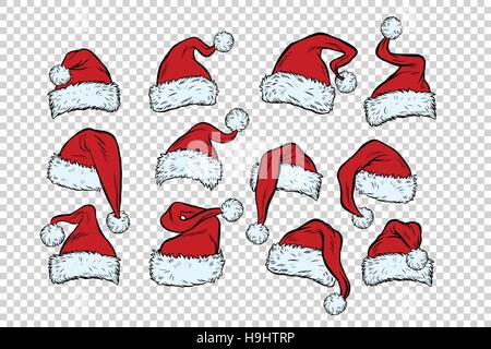 set Christmas hats Santa Claus Stock Vector