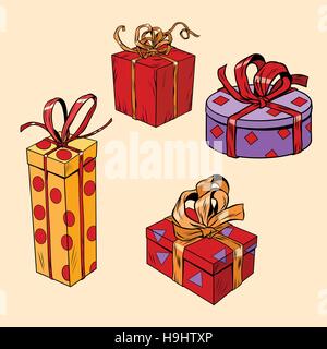 set of holiday Christmas boxes with gifts Stock Vector