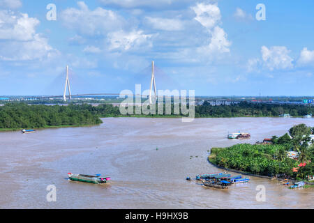 Can Tho Bridge, Hau River, Mekong Delta, Vietnam, Asia Stock Photo