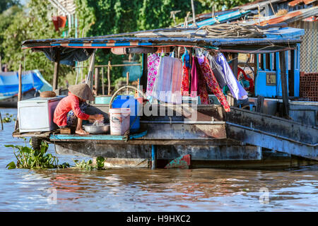 washing the laundry in Can Tho, Mekong Delta, Vietnam, Asia Stock Photo