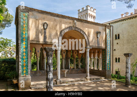 The strong Moorish influence in the architecture of parts of the 11thC Villa Cimbrone, Ravello, Southern Italy. Stock Photo