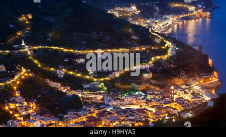 The evening view down to Minori on the Amalfi Coast from Ravello, Italy Stock Photo